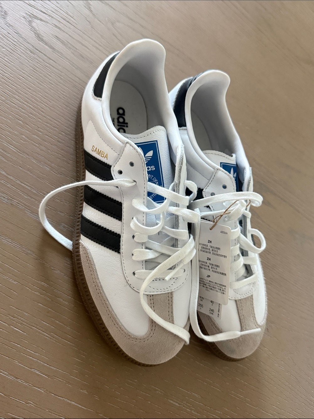 adidas Samba White Black with Tan Suede Accents